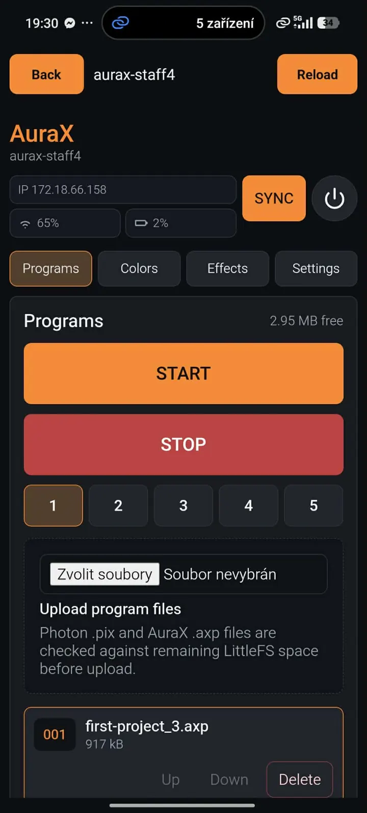 AuraX2 Programs obrazovka