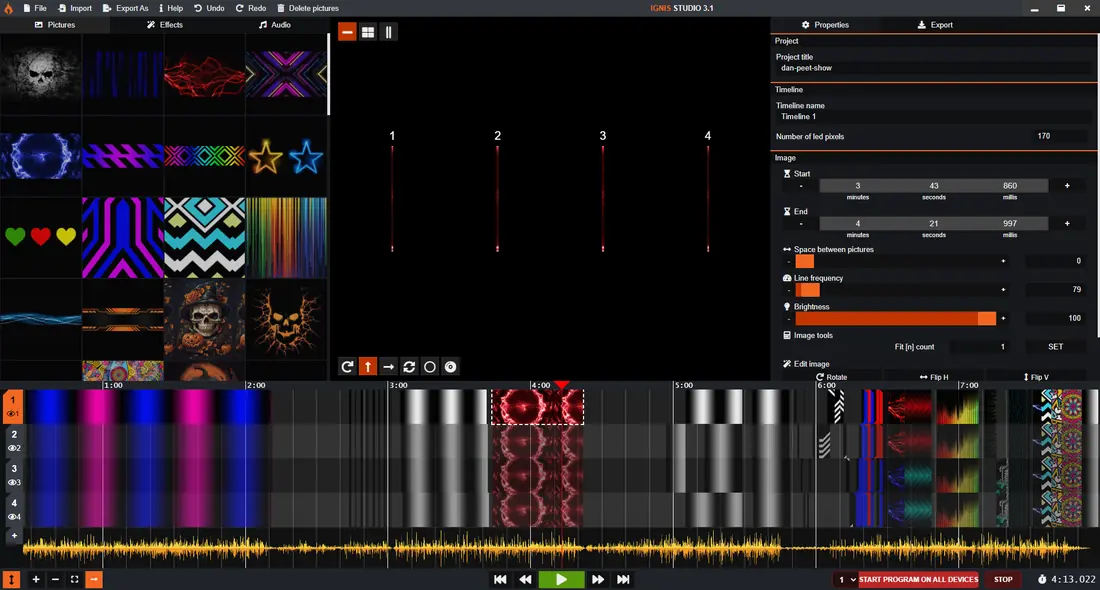 Ignis Studio 3.1 s timeline a AuraX exportem